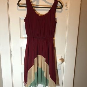 Altar'd State Burgundy Dress w/ Tan & Green Detail